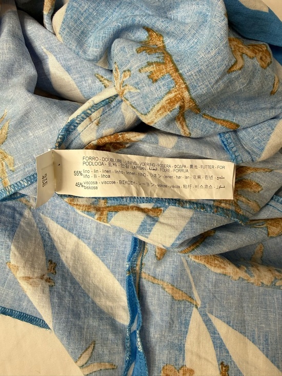 Zara Blue Tropical Palm Print Midi Dress Size M Spaghetti Strap Ruched Bust - Picture 10 of 10